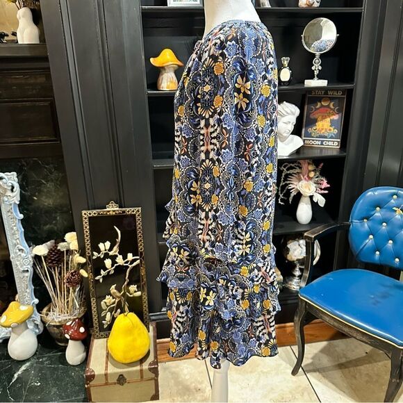 Loft Blue and Yellow Floral Tiered Dress Size Small - Picture 7 of 12